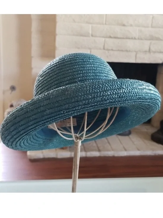 Vtg Betmar Summer Victorian Straw Hat blue Classic Elegant Boller Wide Brim - Picture 2 of 3